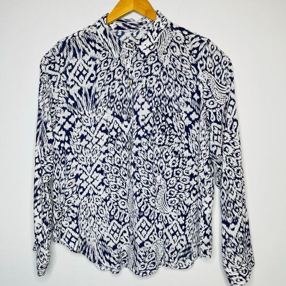 Lilly Pulitzer Tops - Lilly Pulitzer Sea View Peacock Button Down Shirt Size XL New White/Navy